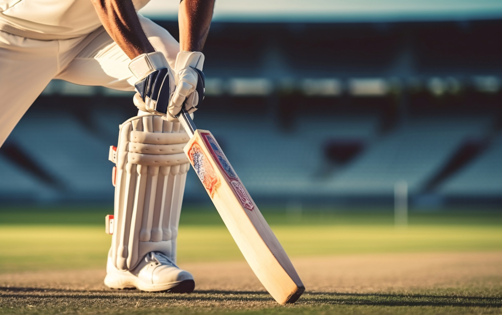 Close-up of cricket batter on the field